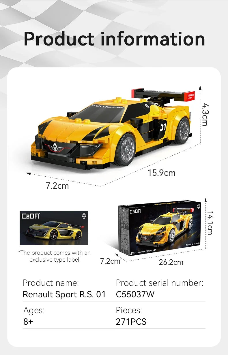 Cada 1:24 Building Block Maxi Turbo Car Set Renault Super Sports Car Retro Car Bricks Birthday Christmas Gift for Adult Boys