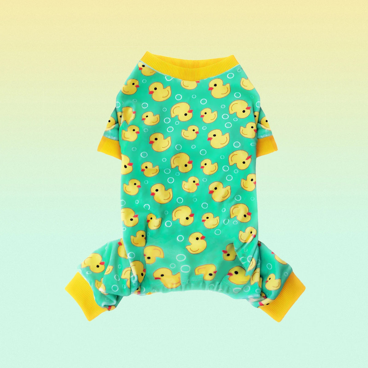 Yellow Duck Dog Pajamas - Stretchy Jammies for Small Pets