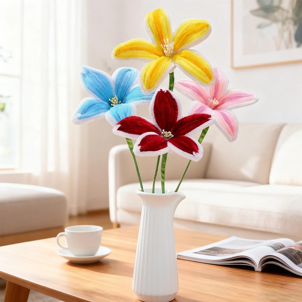 5Pcs Lily DIY Flower Calla Chenille Stems Fluffy Wire Pipe Cleaners Twist Stick Children Educational Toys Creative Handcraft