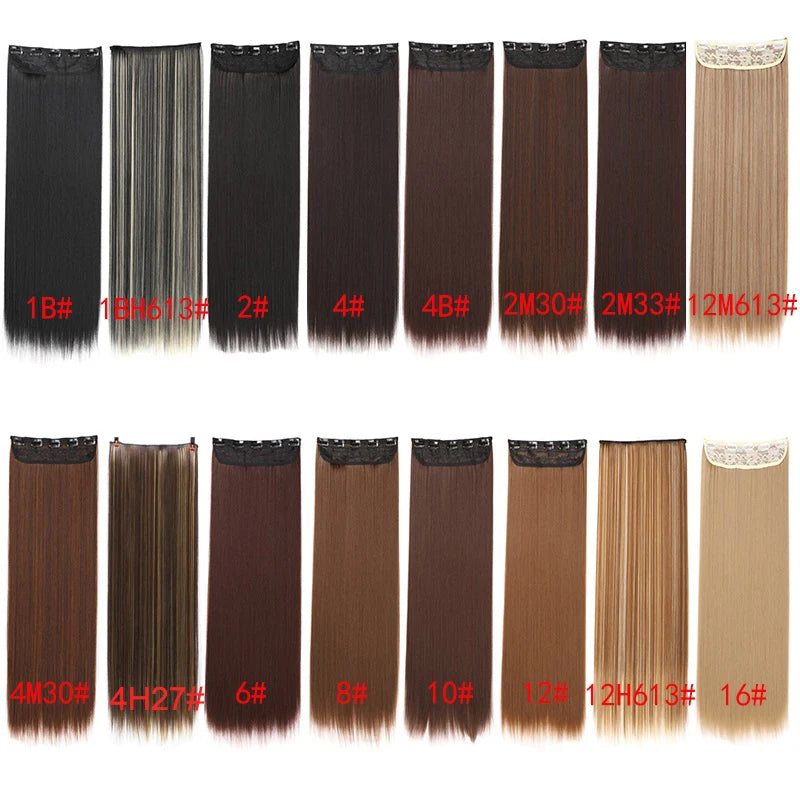 Synthetic 5-Clip One Piece Invisible Hair Extensions Long Straight 24Inch Heat Resistant Hairpiece for Women