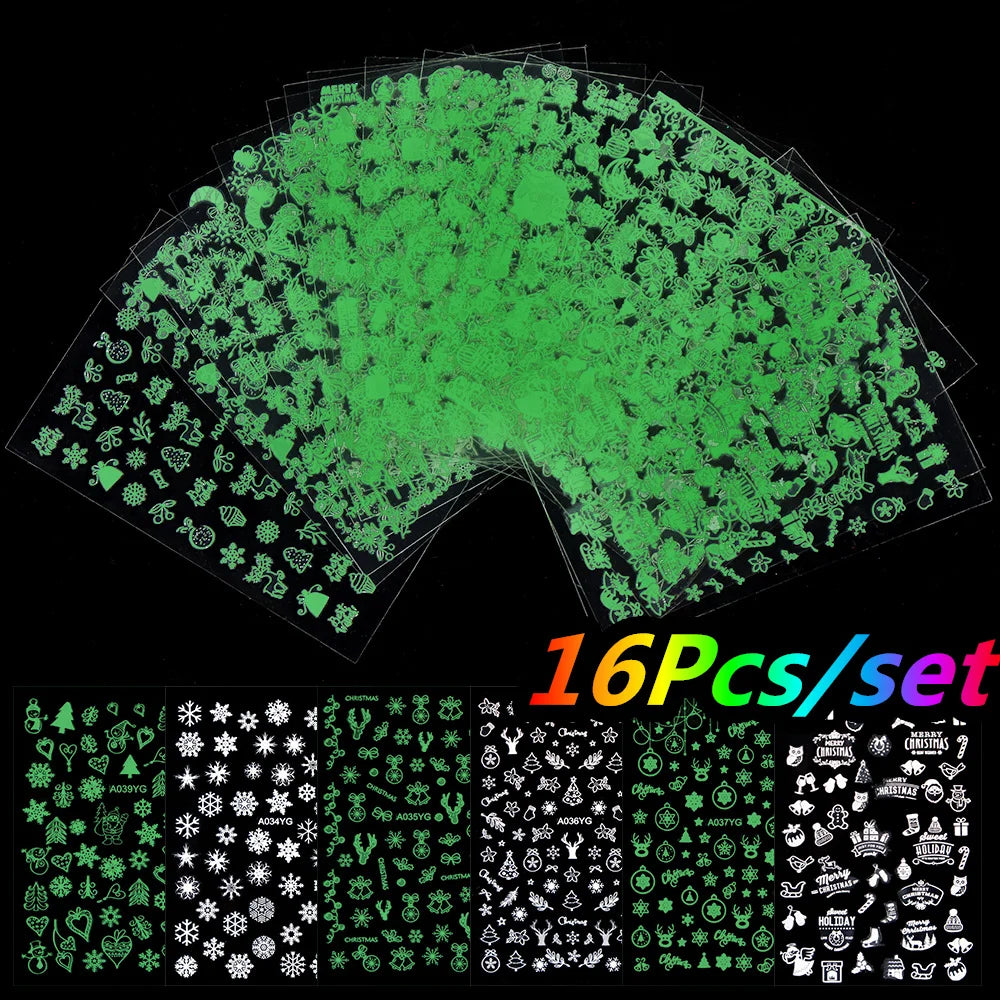 12Pcs/set Laser Silver Snowflake Nail Stickers Set  3D Winter Elk Snowflake Nail Art Decoration DIY Holographic Snowflake Slider