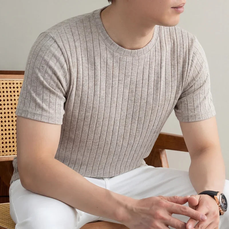 Men's Ribbed Tee - Short Sleeve, Breathable Comfortable Fit