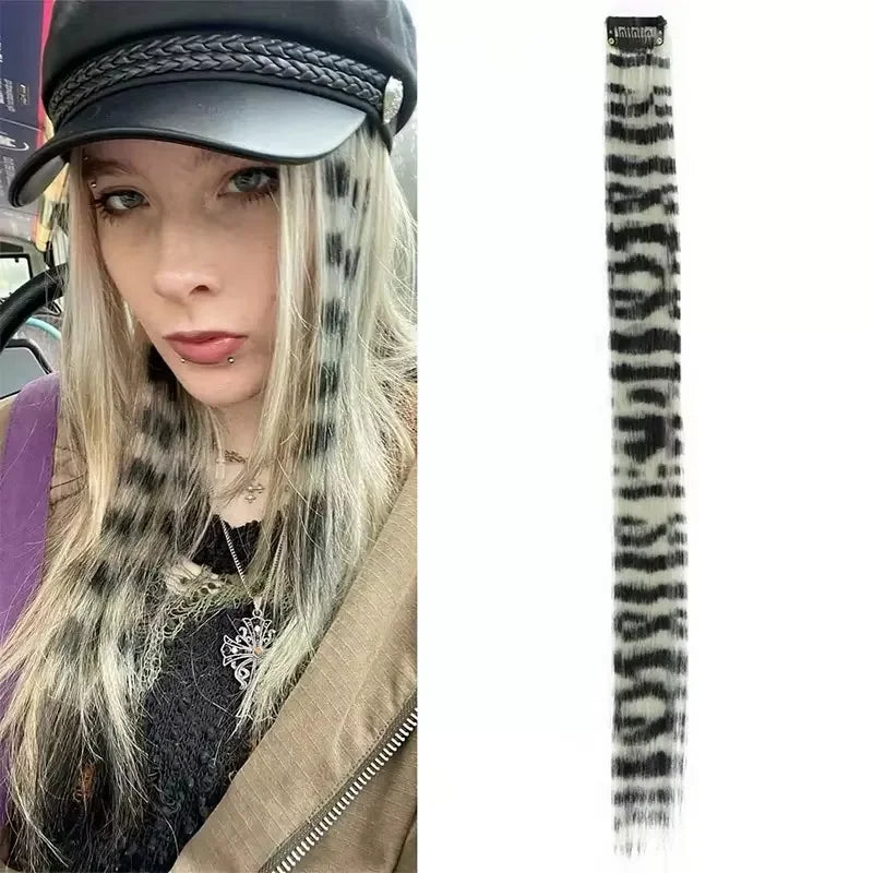 3pcs/set Stripe Printed Hair Colorful Long Straight Hair Pieces Synthetic Clip-in Hair Extensions for Daily Use Party Halloween