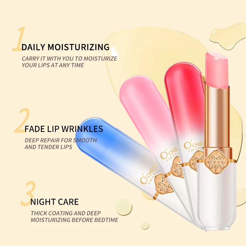 O'CHEAL Color Changing Fruit Lip Balm – Moisturizing Waterproof Temperature Changing Lipstick | Strawberry, Blueberry & Peach