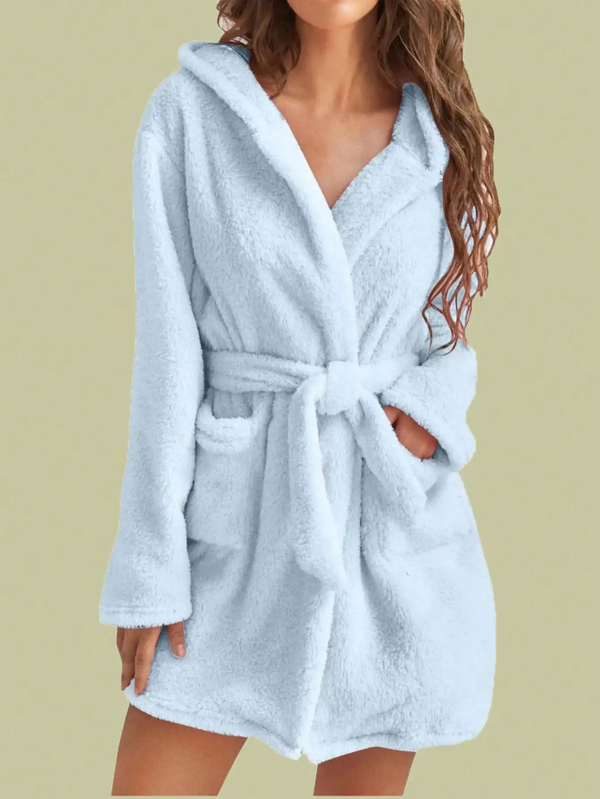 Women's Hooded Fleece Robe with Belt