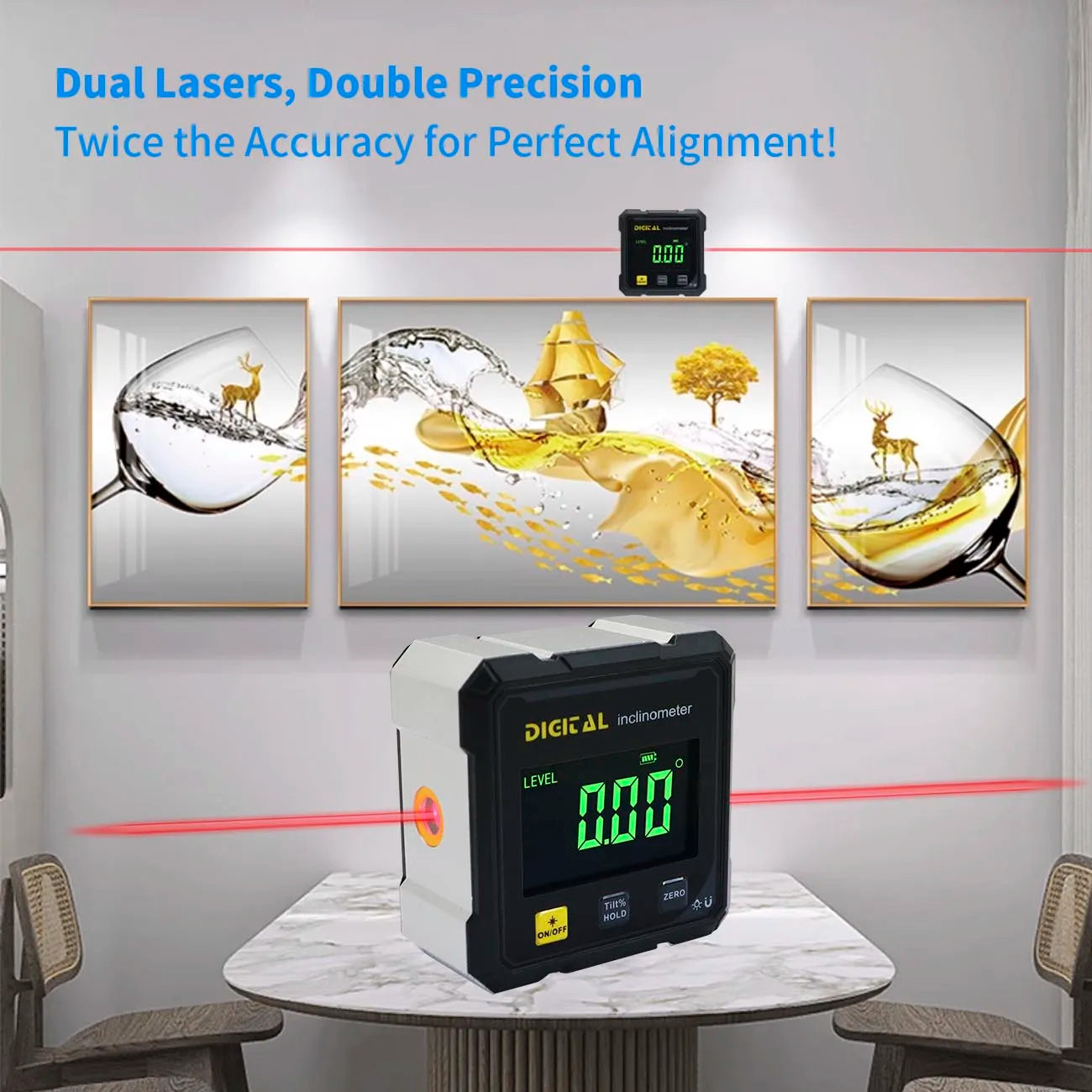 SHAHE Rechargeable Digital Angle Finder with Dual Laser- 4-Side Magnetic Inclinometer Woodworking Measuring Tool Level Box