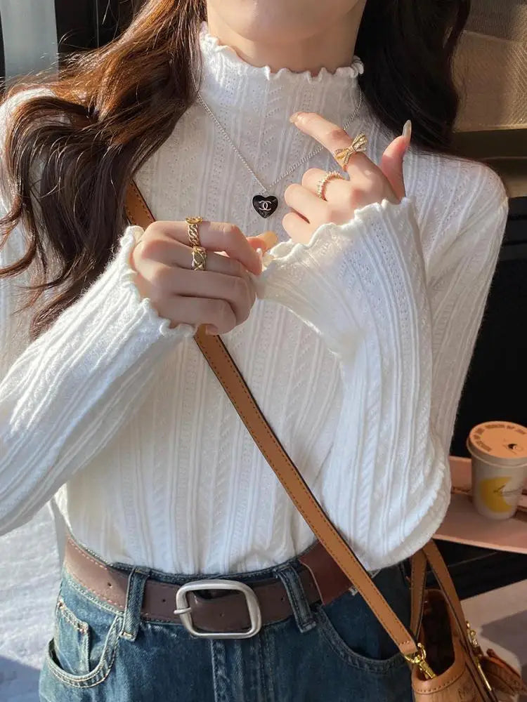 Women's Ruched Turtleneck Sweater - Slim Knit Pullover Jumper - photo 2