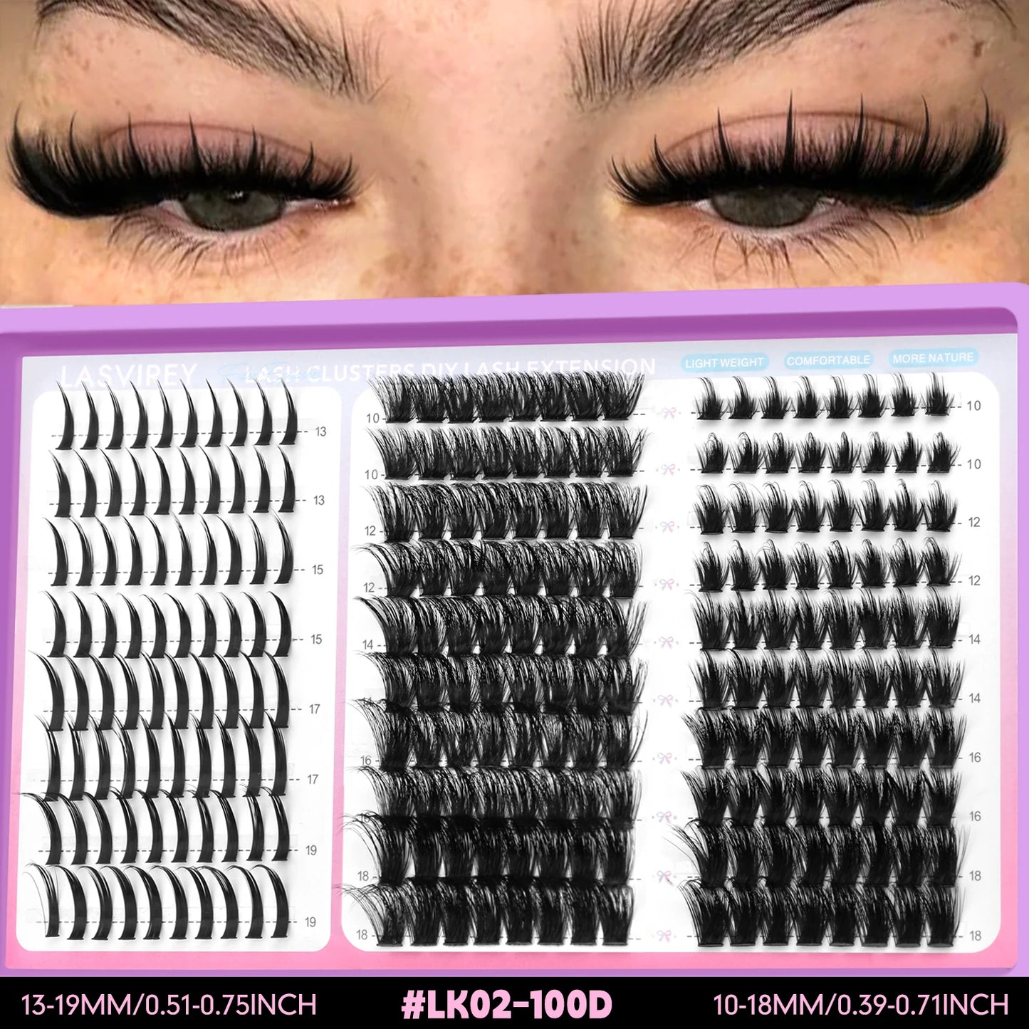 LASVIREY DIY Spiky Cluster Lashes – 3-in-1 Fluffy Volume Individual Eyelash Extensions | Mixed Styles