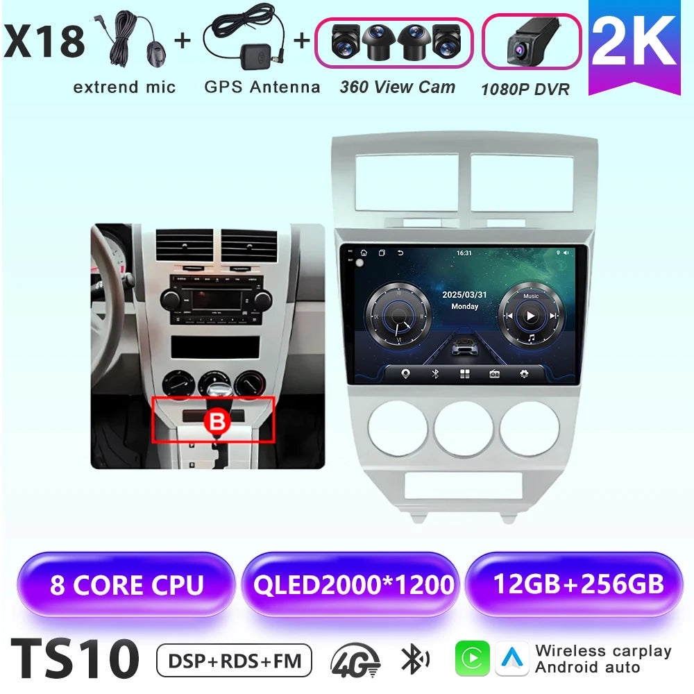 Car Stereo with Apple CarPlay & Android Auto, Compatible with Dodge Caliber & Jeep Compass MK