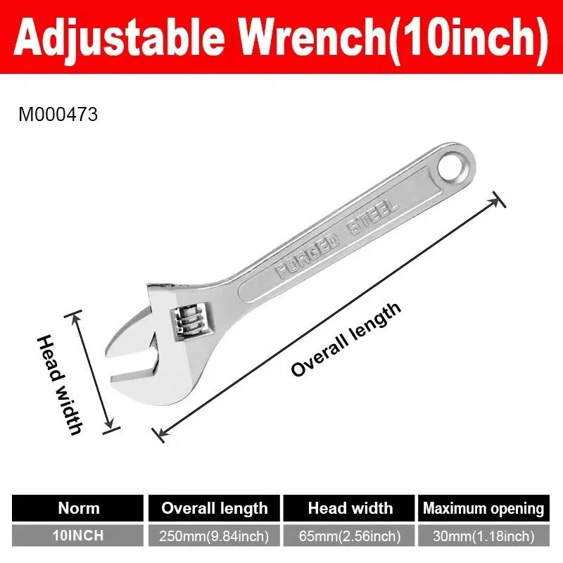 Openin Long Handle Universal Spanner  Adjustable Wrench Large Clamp Steel Mechanical Workshop Hand Repair Tools 6/8/10/12 inchs