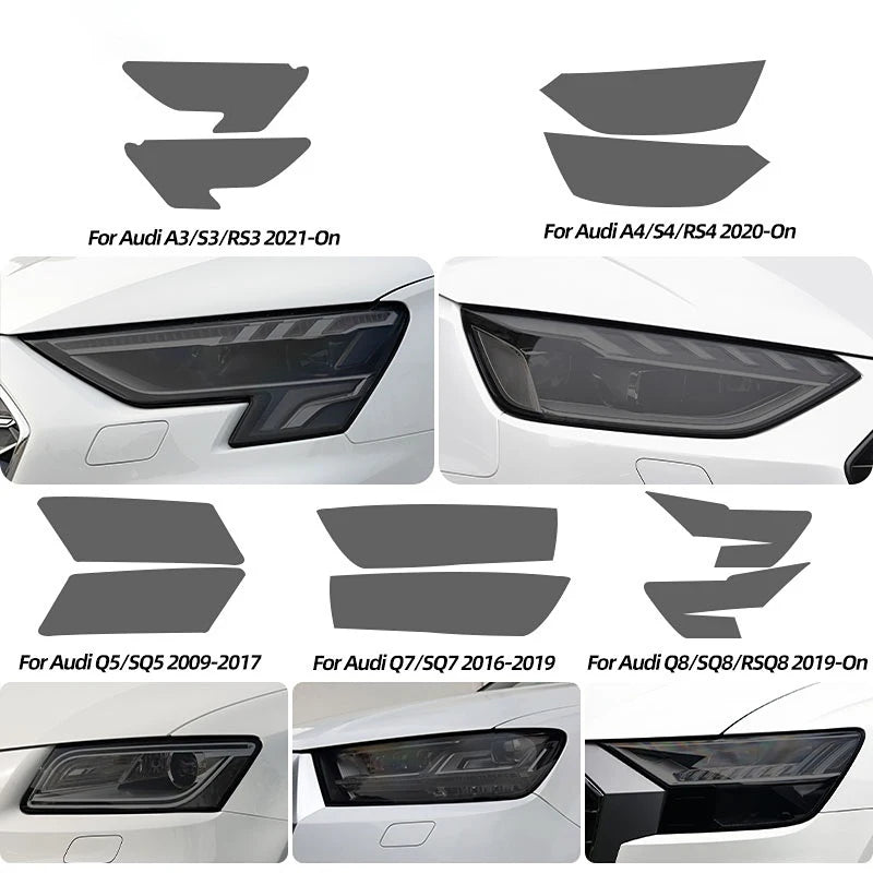Smoked Black TPU Sticker Car Headlight Protective Film For Audi A3 8V S3 A4 B8 B9 A5 A6 S6 C8 A7 A8 D4 TT TTS Q3 Q5 Q7 Q8 RSQ8