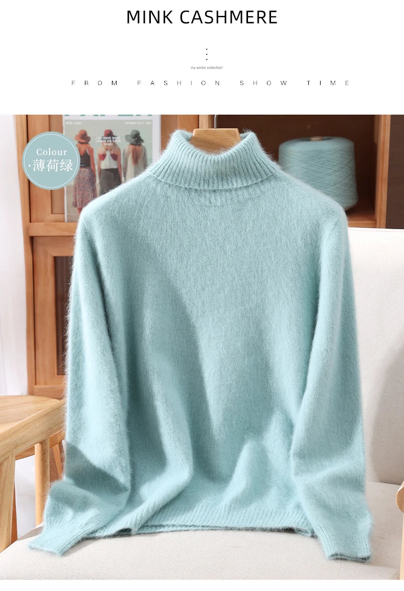 Women's High Collar Knit Sweater, Thick Pullover