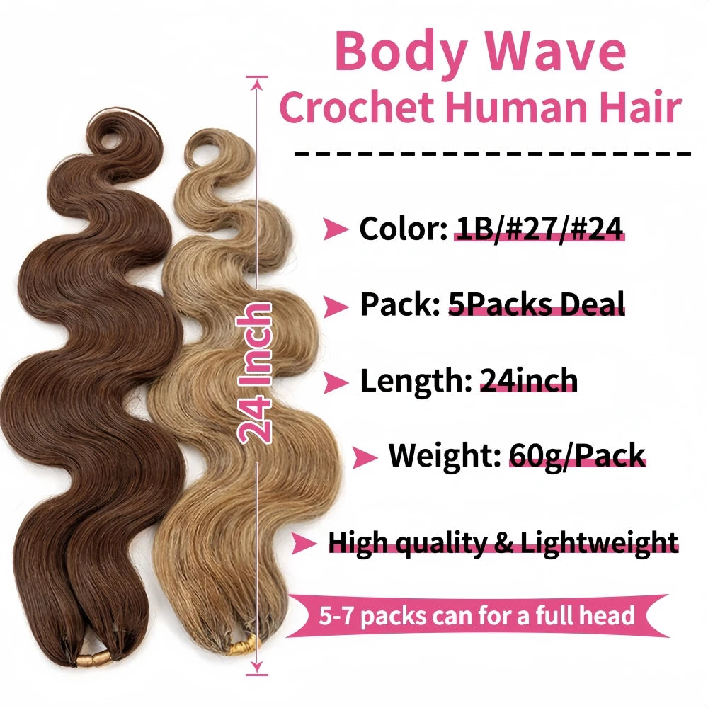 Reusable Knotless #27 Honey Blonde Highlight Crochet Bulk Human Hair For Boho Braids Body Wave Bundles Human Hair With Closure