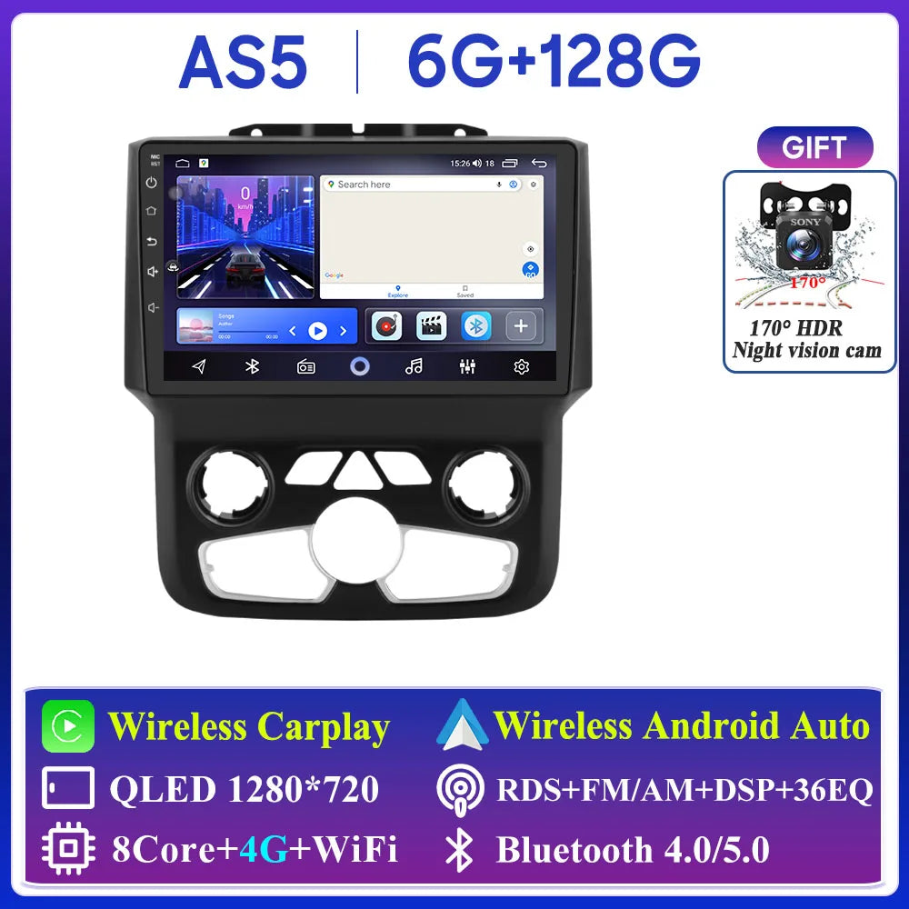 For Dodge Ram 1500 2500 3500 2013-2018 Car Radio Navigation GPS Carplay Stereo Android Auto Multimedia Player DVD Bluetooth 5G