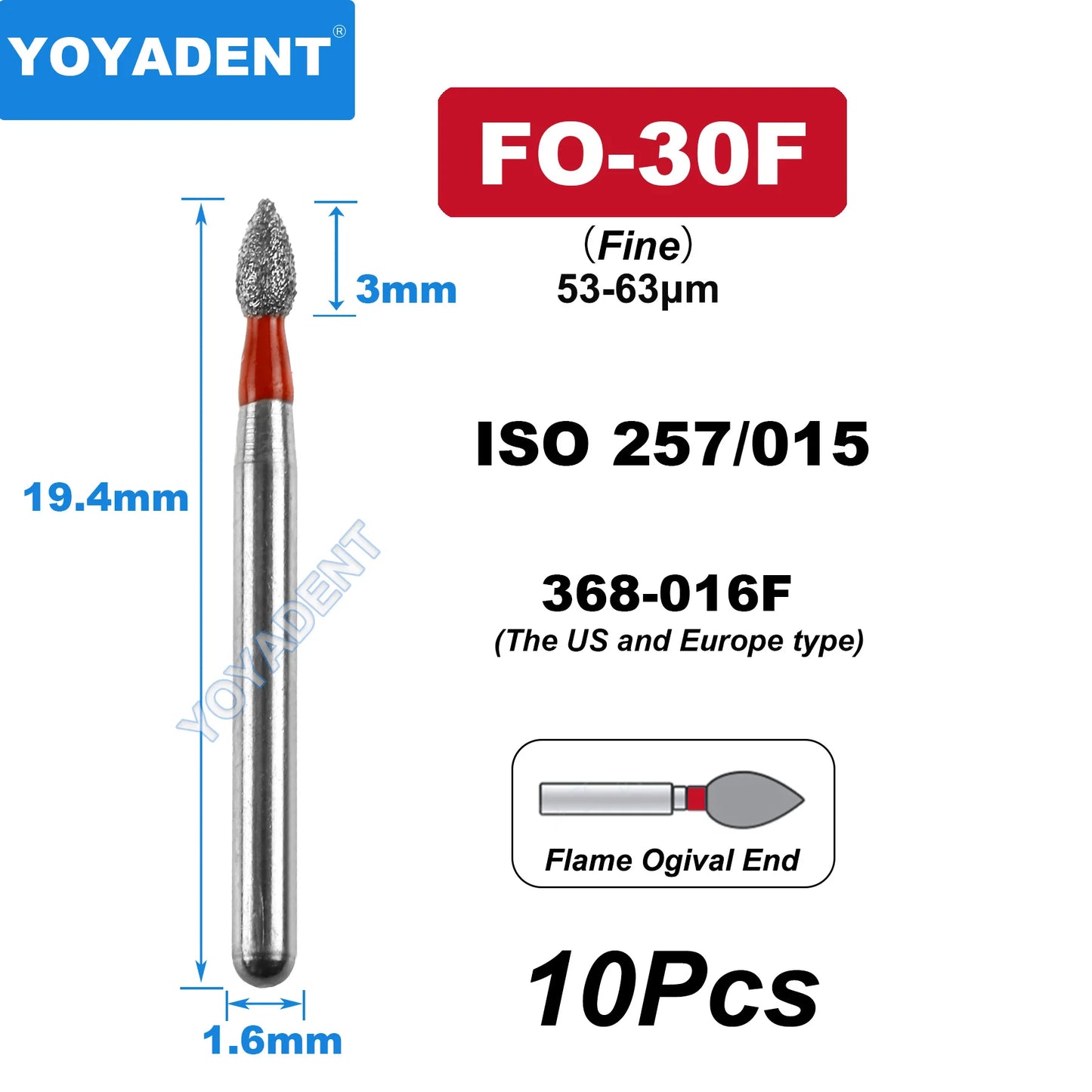 FG Fine Dental Burs Diamond Burs High Speed Turbines Drills Dental Lab Polishing Tools TR/TC/TF/FO/BR/SR/Type 1.6mm 10pcs/Pack