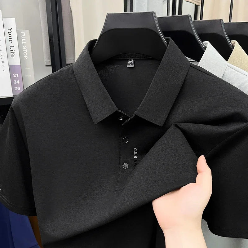 Men's Melange Polo Tee - Lapel Three-Button, Sleeve Graphic