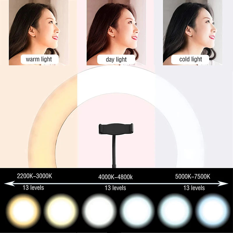 LED Photography Ring Light – 3 Modes Dimmable Selfie Light with Tripod & Phone Stand | TikTok, YouTube & Makeup