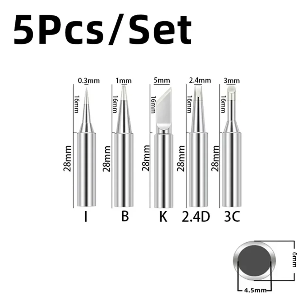 5pcs 900M Soldering Iron Tips Set, Copper Core Electric Soldering Bits for 936 Soldering Station