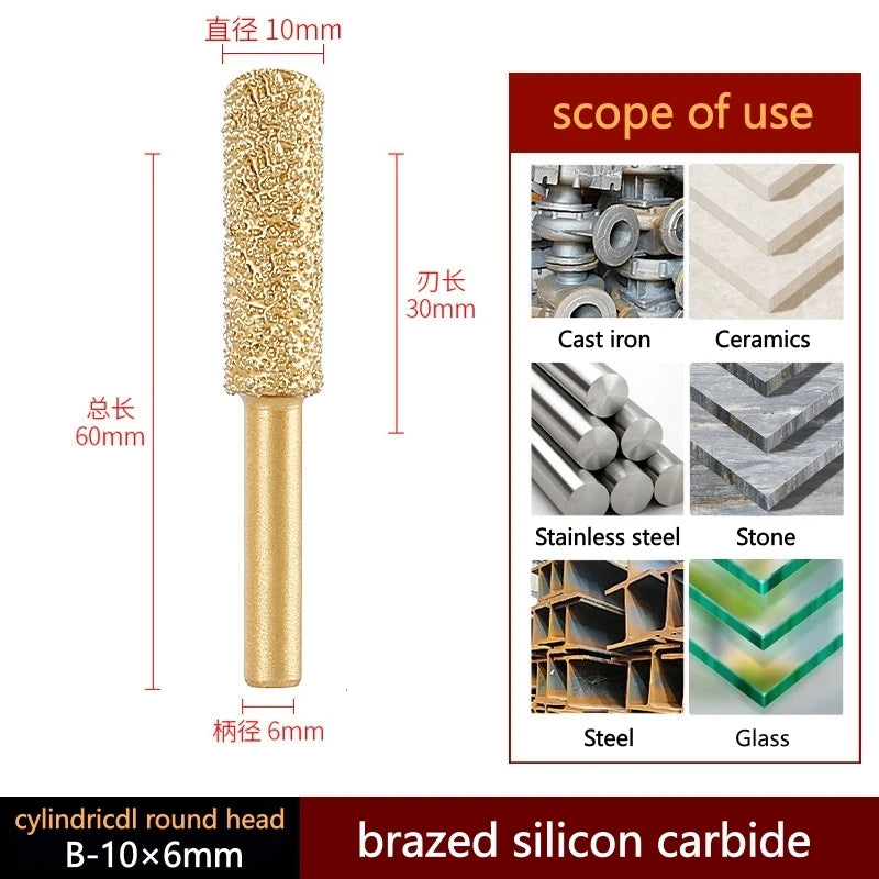 6mm Shank Brazed Diamond Grinding and Polishing Head for Cast Iron Stone Marble Tile - Deburring Metal Processing  Carve