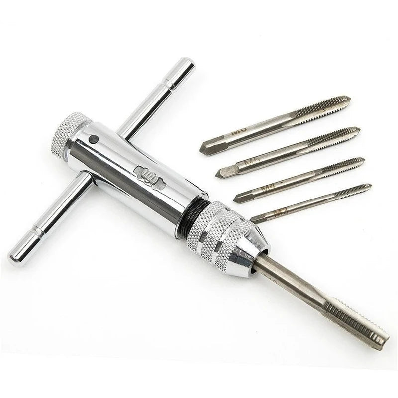 6 in 1 Ratchet T Tap Adjustable Holder Wrench With M3-M8 Screw Machine Hand Tool Thread Metric Plug T-shaped Tapping Tools