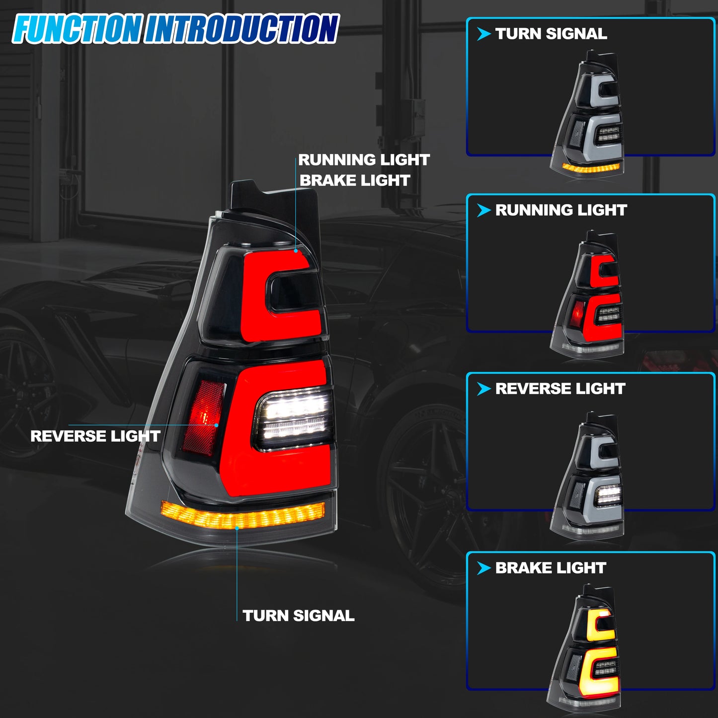 LED Tail Lights for Toyota 4Runner 2003-2009 4th Gen Start-up Animation Sequential Turn Signal Gray Rear Lamps Assembly