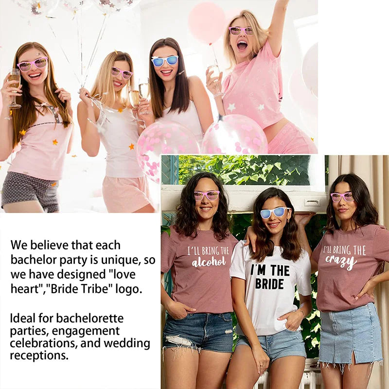 12-60Pcs Wedding Bodas Heart Sunglasses Bachelorette Bachelor Hen Party Glasses Team Bride Bridesmaids Groomsmen Gifts for Guest