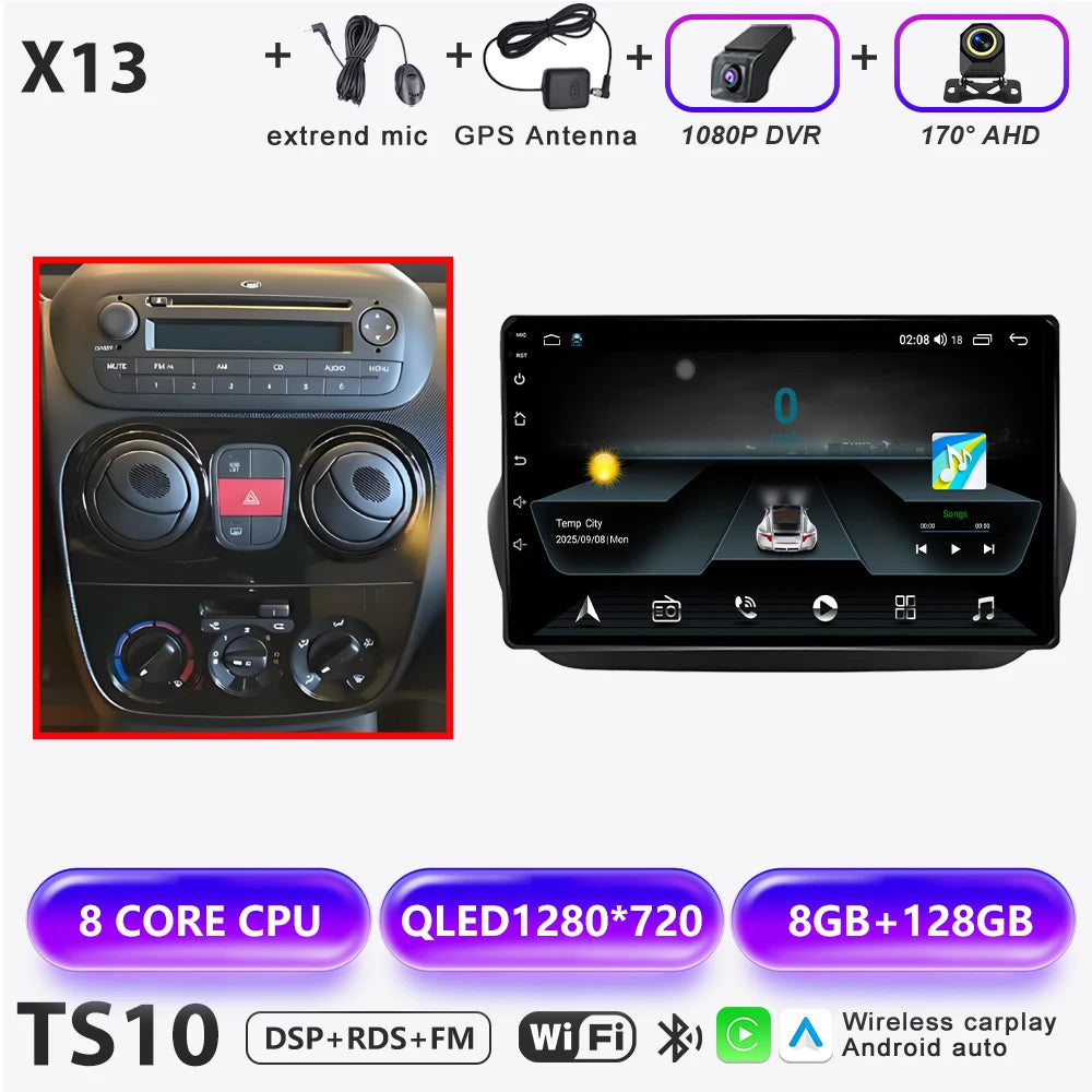 Car Stereo with Apple CarPlay & Android Auto, Compatible with Fiat Fiorino & Qubo, Citroen Nemo & Peugeot Bipper