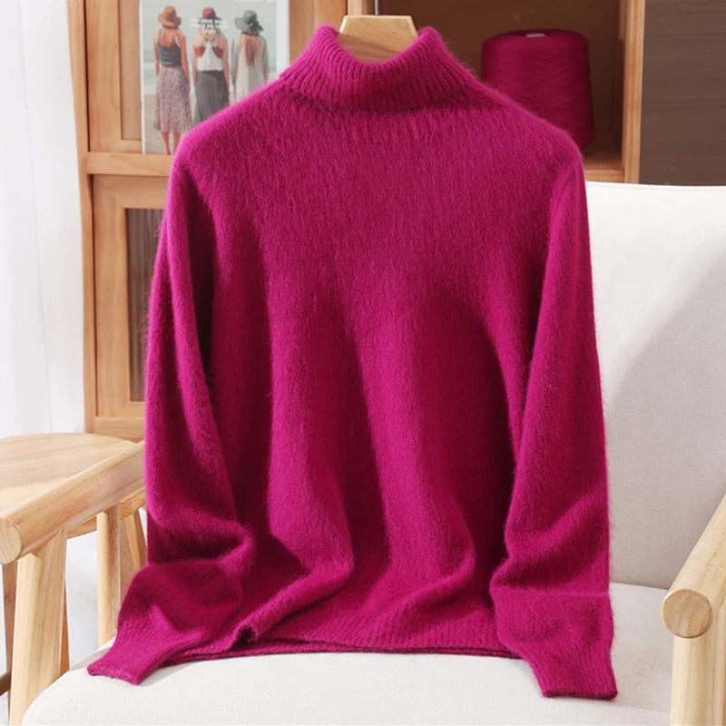 Women's High Collar Knit Sweater, Thick Pullover