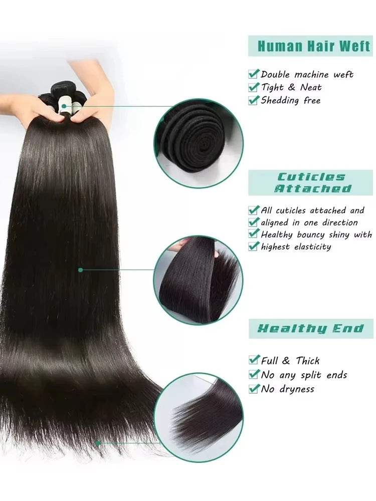 30 32 Inch Bone Straight Bundle Human Hair Unprocessed Raw Remy Hair 3 4 Bundles Brazilian Extension Machine Double Weft