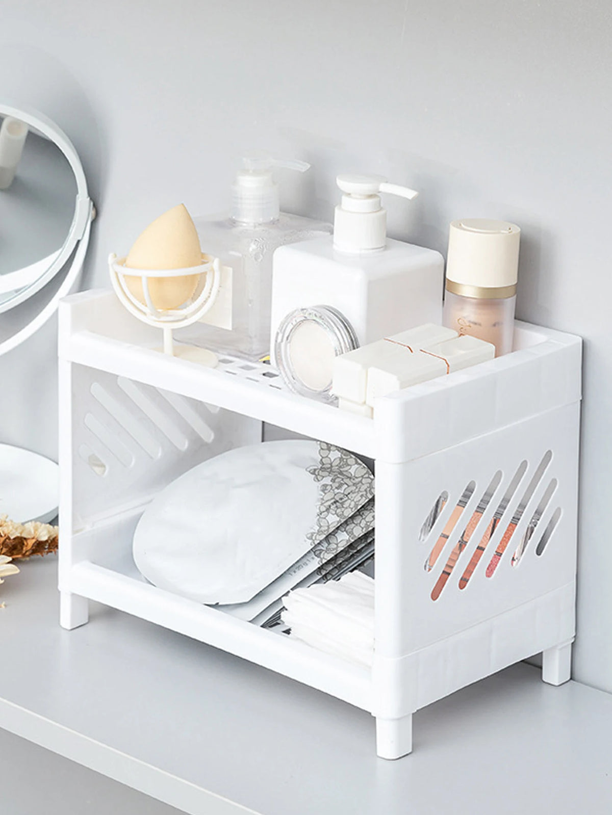 Double-layer white desktop storage rack — view 9 of 14