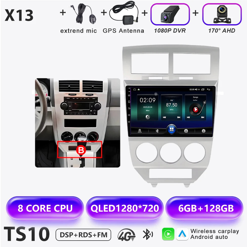 Car Stereo with Apple CarPlay & Android Auto, Compatible with Dodge Caliber & Jeep Compass MK