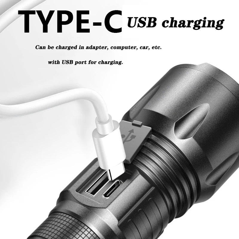 USB Rechargeable 30W High Power LED Flashlight Waterproof 5 Modes Tactical Torch Super Long Shot for Outdoor Camping