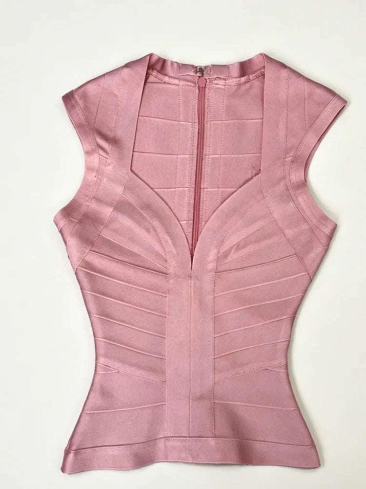 Women's Bandage Elastic Tight Vest Solid Deep V Neck Tank Top Sleeveless Zipper Blouse 2026 New Lady Spring Summer Party Tees
