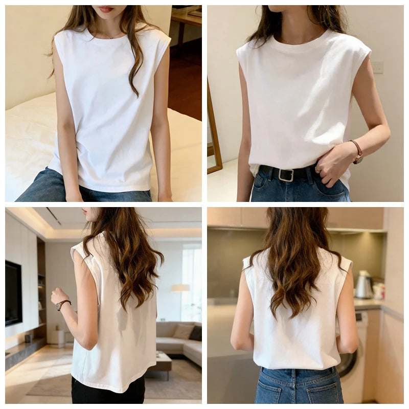 Woman Loose Sleeveless Tank Top Summer Casual Vest Basic Daily T-shirt Sweet Style Suitable For Students Stretchy Soft Lady Wear