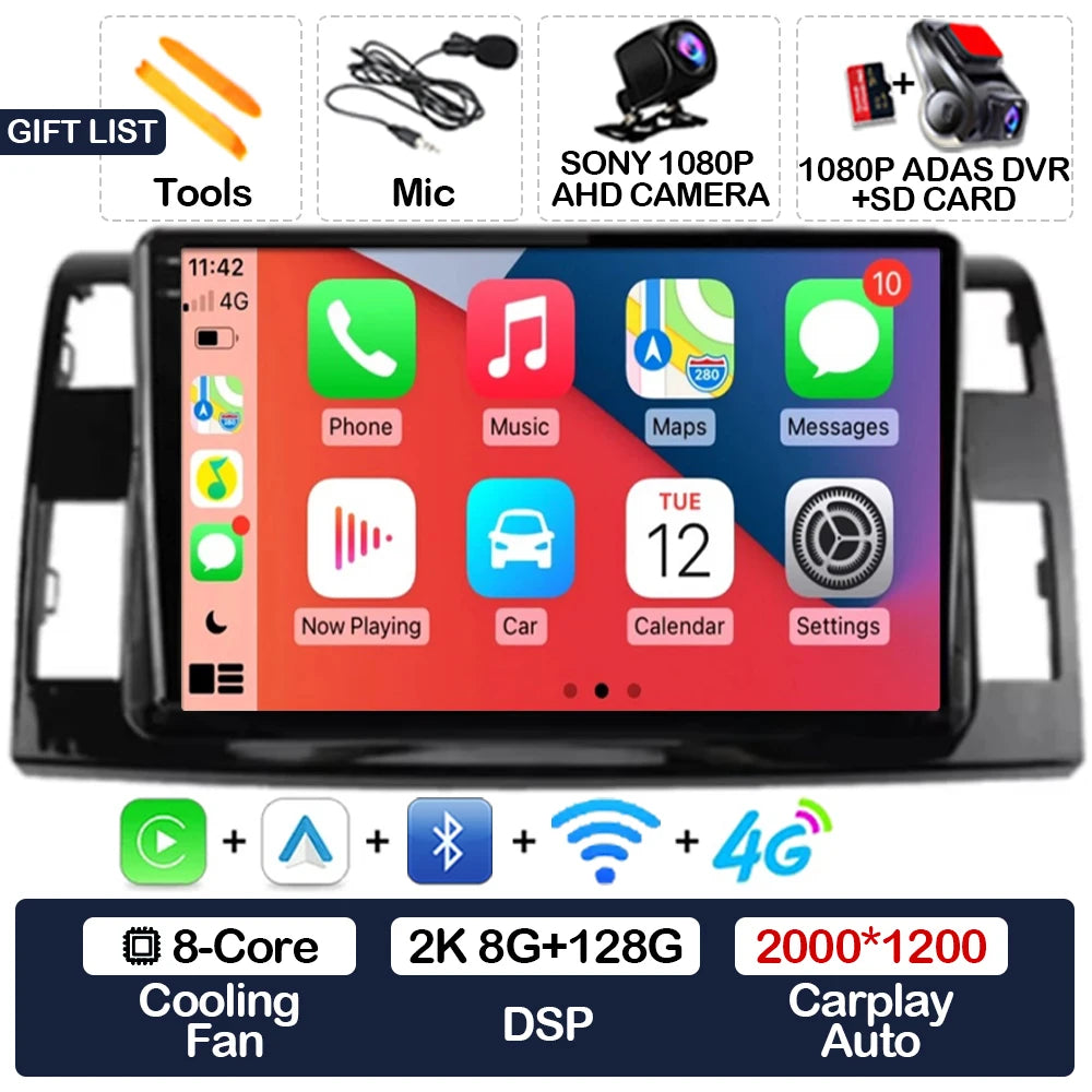Wireless CarPlay & Android Auto Display Screen, Compatible with Toyota Previa XR50 III & Estima