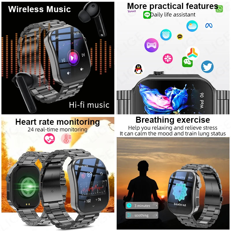 LIGE BWU15 Smart Watch – 2.2" 3D Curved Screen, BT Calling, Heart Rate, Blood Oxygen & 100+ Sports Modes | IP67