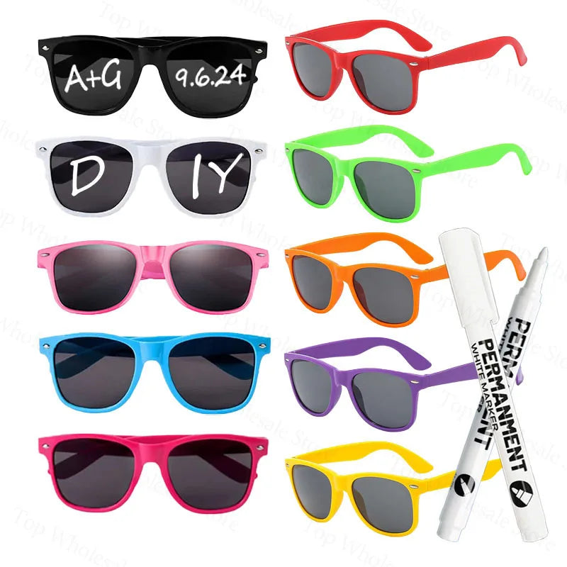 12-100 Pcs Wedding Personalized Sunglasses Bulk Custom Sunglasses with Paint Pens for Adult DIY Birthday Wedding Party Favors