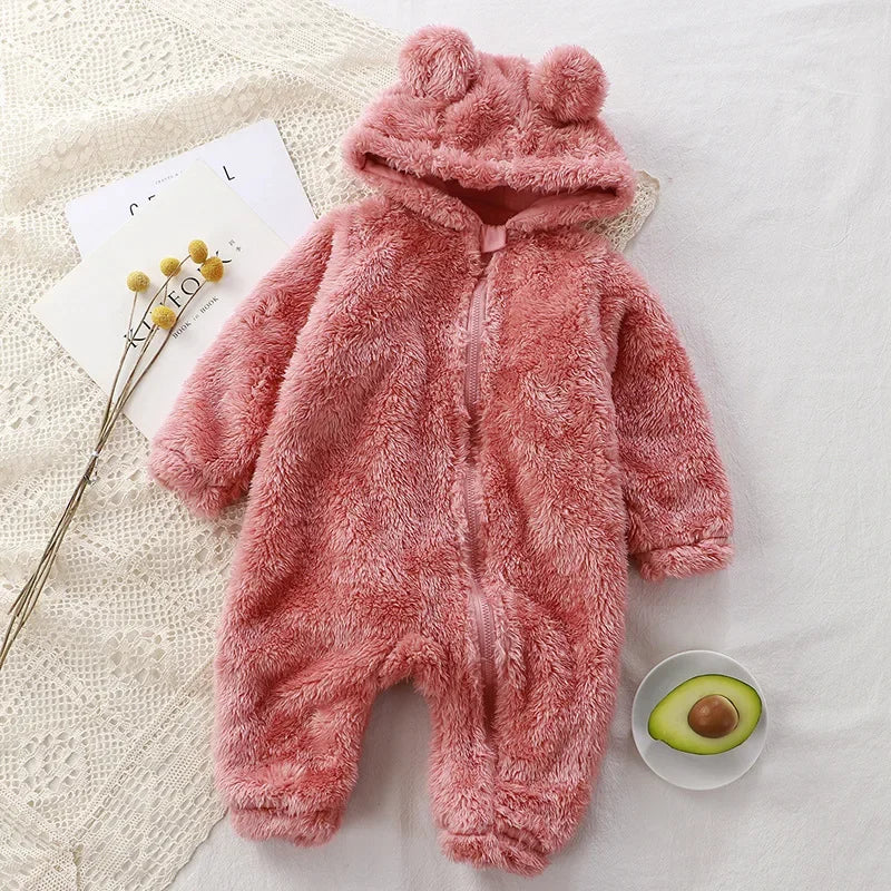Coral Fleece Bear Baby Jumpsuit - Hooded Infant Winter Overall - photo 6