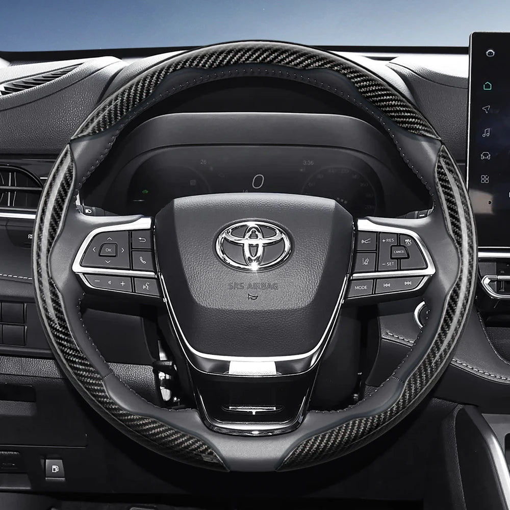 Suitable for Toyota Carbon Fiber Texture Steering Wheel Cover with Segmented Quick-Release Design, Durable, for Rav4, Hilux, Camry, Yaris, Corolla Cross, Kluger, Grand Highlander, Tacoma, Tundra, Sequoia, 4Runner, C-Hr