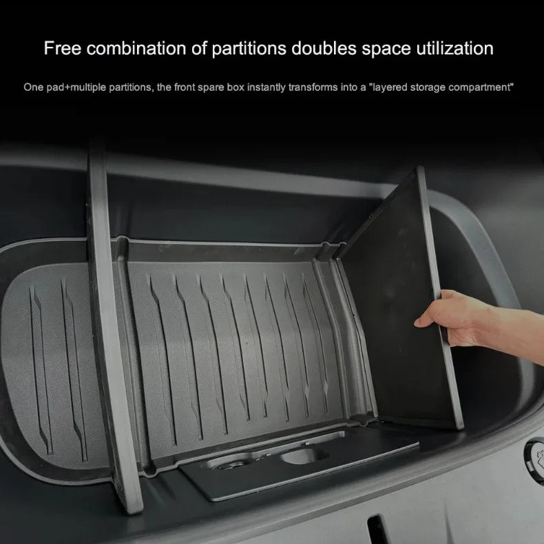 For Tesla Model Y 2026 Juniper TPE Front Trunk Cargo Liner Tray Mat Frunk Layered Partition Plate Organizer Divider Baffle Board