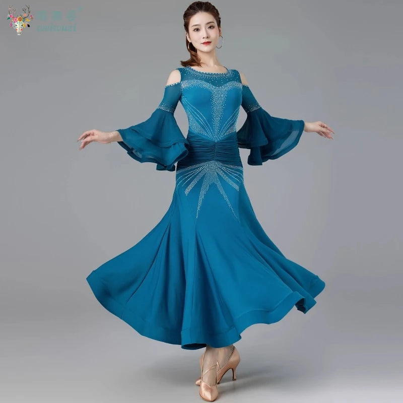 Women's big swing ballroom dress for waltz and foxtrot