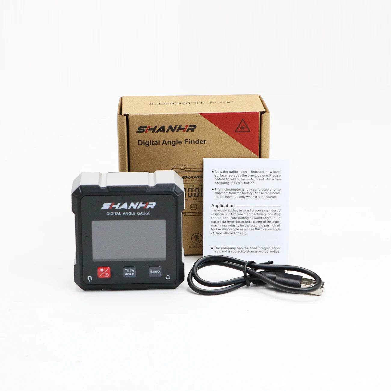 SHAHE Rechargeable Digital Angle Finder with Dual Laser- 4-Side Magnetic Inclinometer Woodworking Measuring Tool Level Box