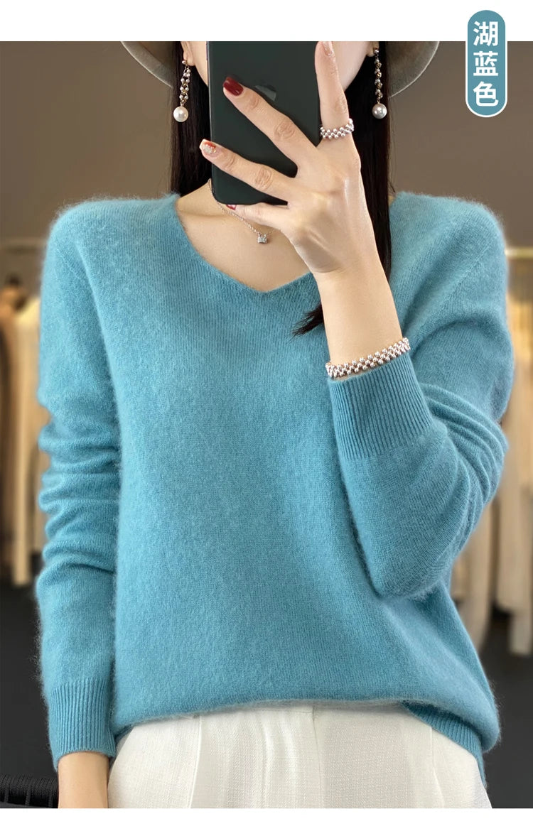 Women's Merino Wool V-Neck Sweater