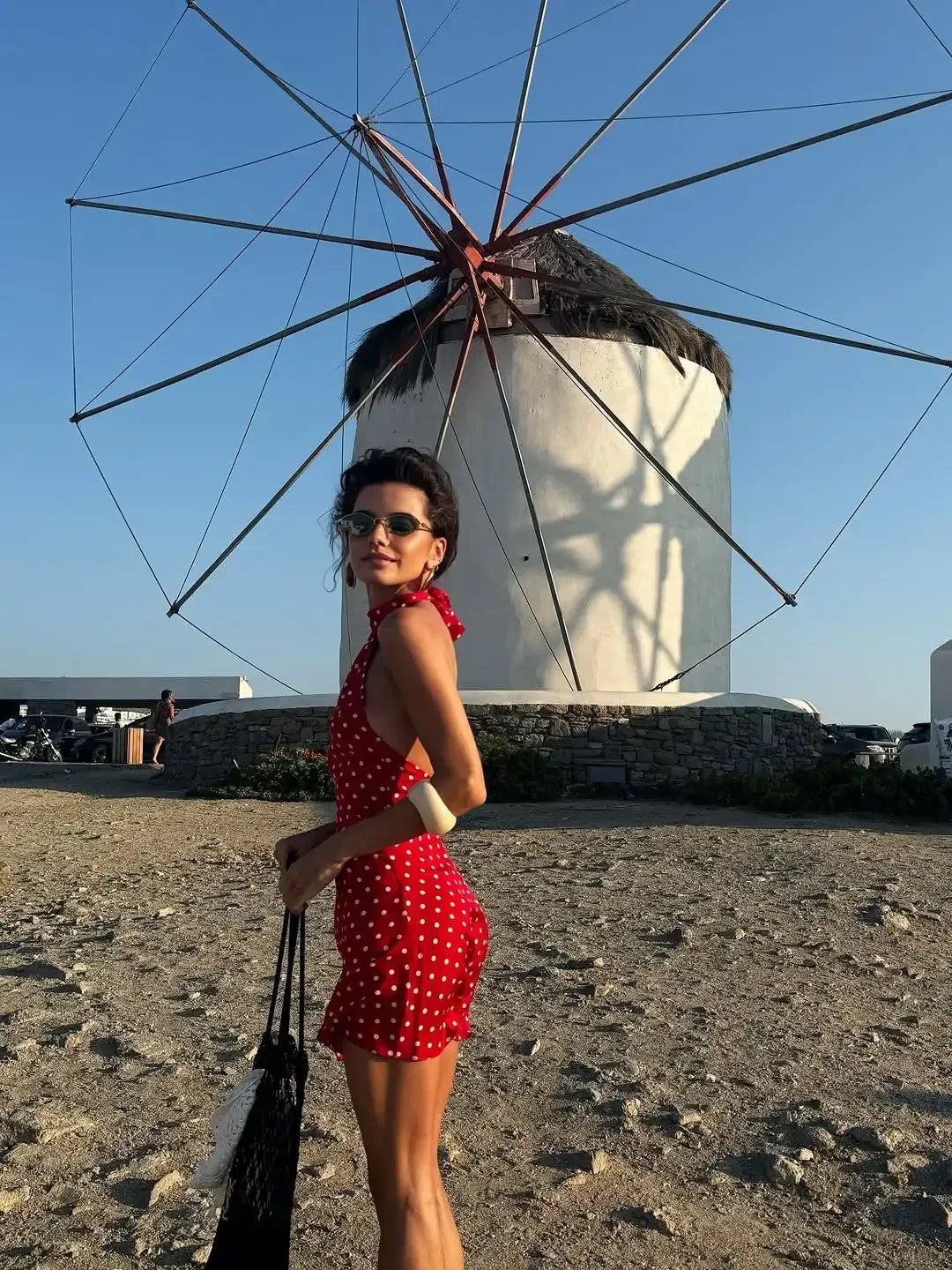 Chic Backless Polka Dot Halter Dress Women's Sleeveless Off Shoulder Lace Up Mini Vestidos 2026 Summer Lady Holiday Party Robe