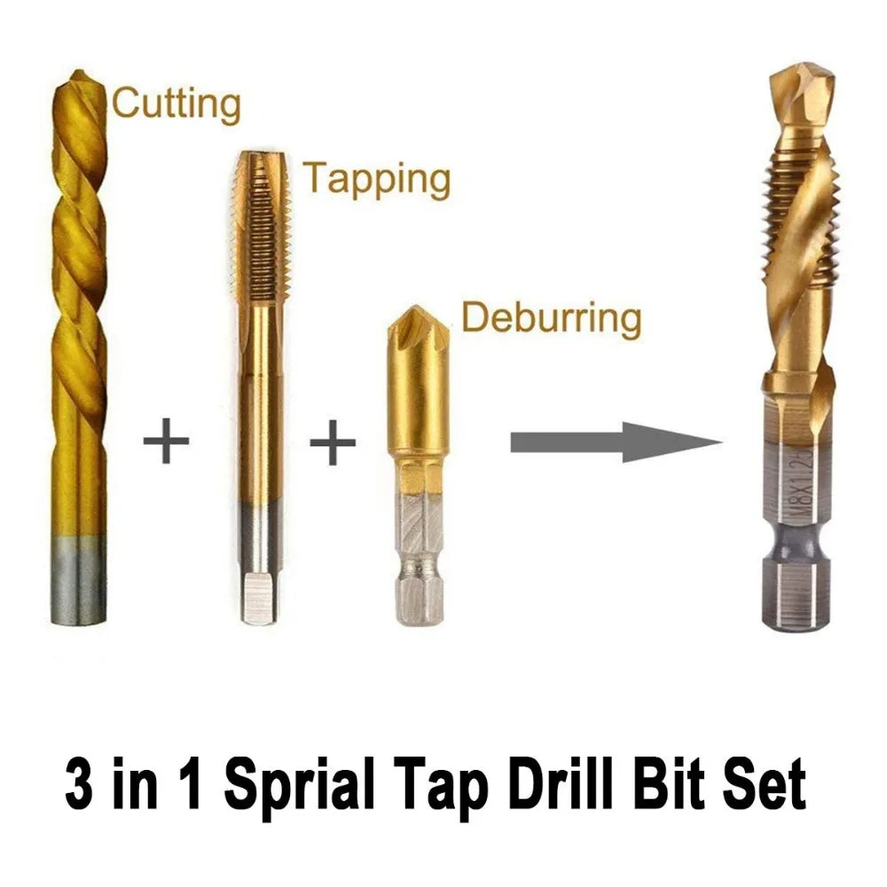MMAlto HSS Titanium-Coated Metric Tap Set – M3 M4 M5 M6 M8 M10 | Screw Thread Machine Compound Tap | Individual & 6-Piece Sets