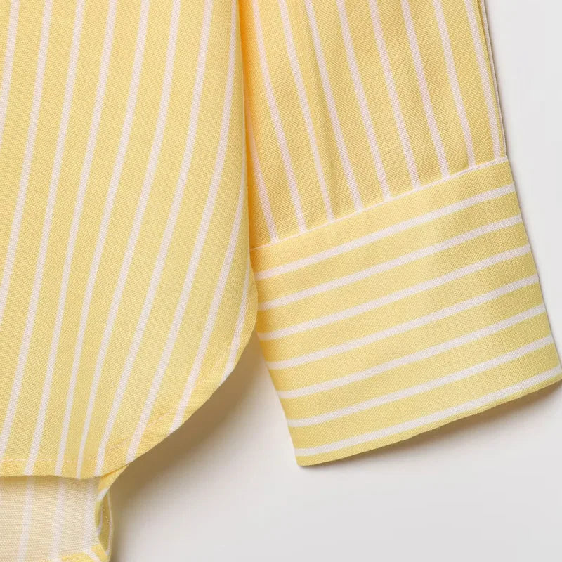 HXAO Yellow Striped Shirt Women's Blouse Spring Summer 2025 Oversized Long Sleeve Shirt Top Shirts & Blouses Chic Casual Blouse