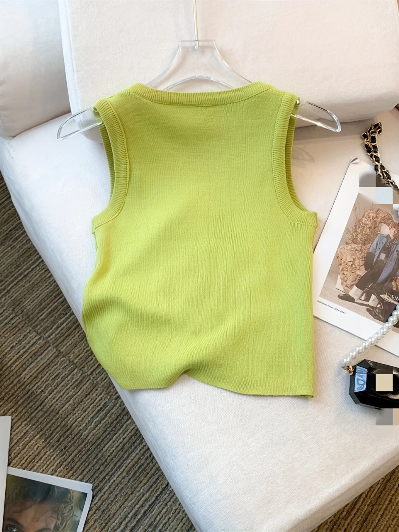 Colorful Rhinestone Knitted Tank Top Casual Crew Neck Sleeveless Tank Top For Summer  Women's Clothing Crop Top Camis