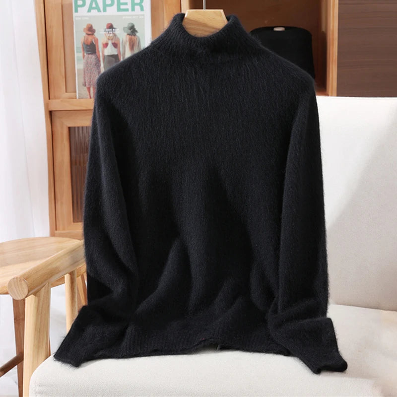 Women's High Collar Knit Sweater, Thick Pullover