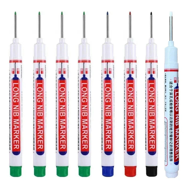 8Pcs/Set 20mm Deep Hole Long Nib Head Markers For Metal Perforating Pen Waterproof Bathroom Woodworking Decoration Multi-Purpose