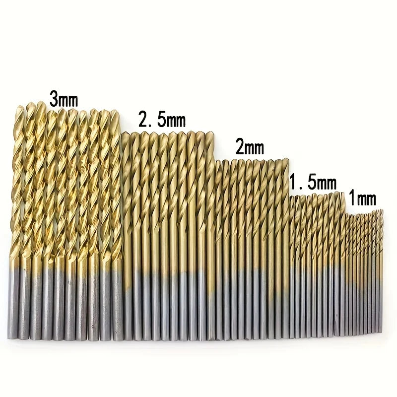 50/99pcs Titanium Coated High Speed Steel Drill Bit Set Hex Shaft Straight Spiral Twist Bits for Metal Wood Plastic Drilling